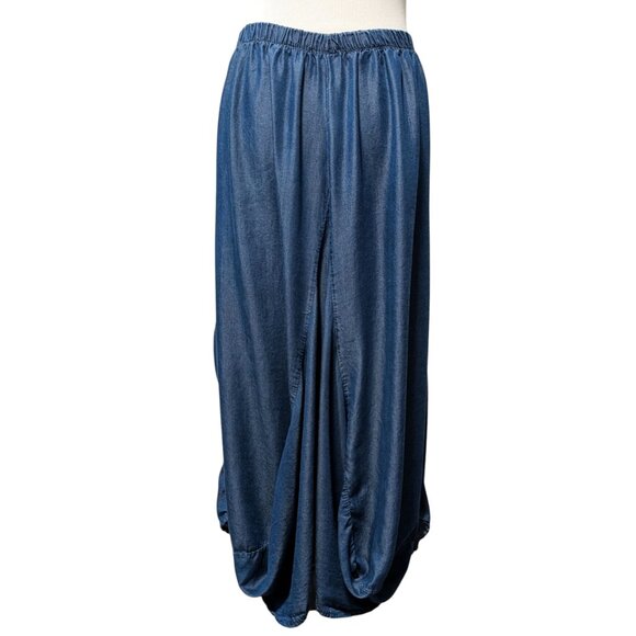 Tempo Paris Womens Size L Blue 100% Tencell Lagenlook Elastic Bubble Hem Skirt - Picture 3 of 8